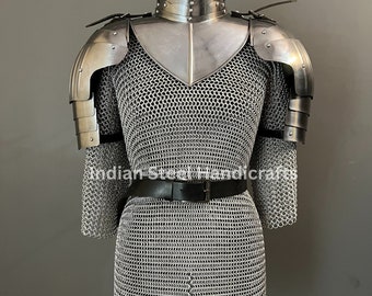 Female Knight Steel Chainmail Armor: Gorget & Pouldron Set, LARP SCA Cosplay