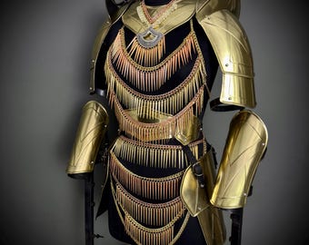Handgefertigtes Golden warrior Rüstungs-Set – Spiked Chainmail Fringe Cosplay Kostüm