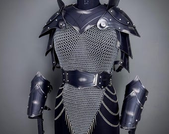 Blackened Steel Armor Set with Chainmail | Female Knight LARP Cosplay