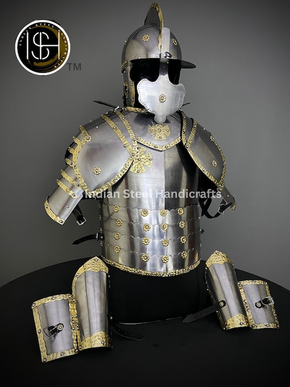 中世の軽騎兵用鋼鉄鎧：真鍮装飾付きコスプレLARPコスチューム - Etsy 日本