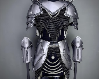 Handgefertigte Stahl Ritter Rüstung Set mit Kettenhemd - Fantasy Cosplay Kostüm