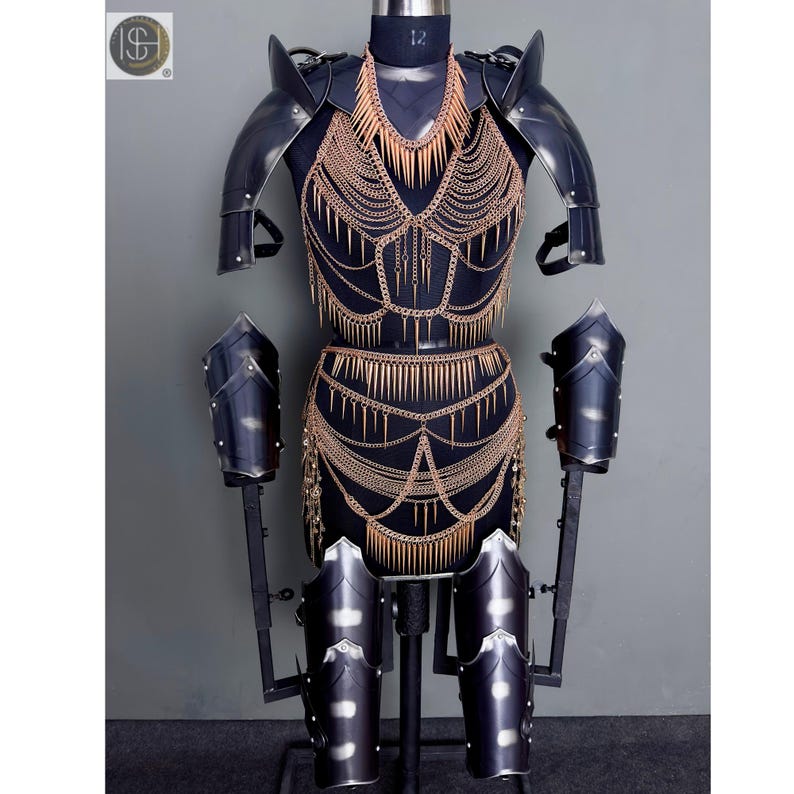 Black Steel Pauldron Armor Set | Chain Drape, LARP Cosplay - Etsy