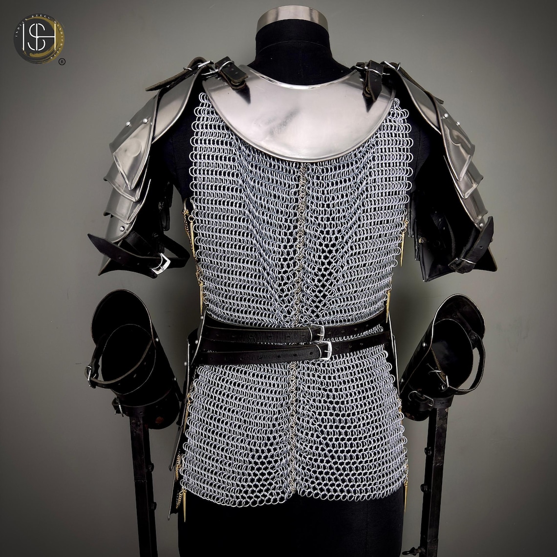Handmade Steel Chainmail Armor | Knight Hauberk, Pauldrons & Arm Guards ...