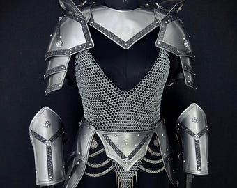 Handgefertigte Stahl Lady Ritter Rüstung Set, Kettenhemd Cosplay Kostüm, LARP Krieger Anzug