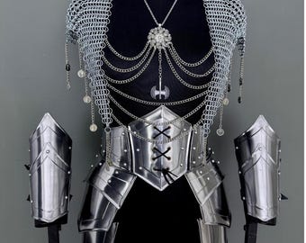 Weiblicher mittelalterlicher Kürass mit Kettenhemd | Knight Lady Steel Brustpanzer für LARP, SCA, Cosplay
