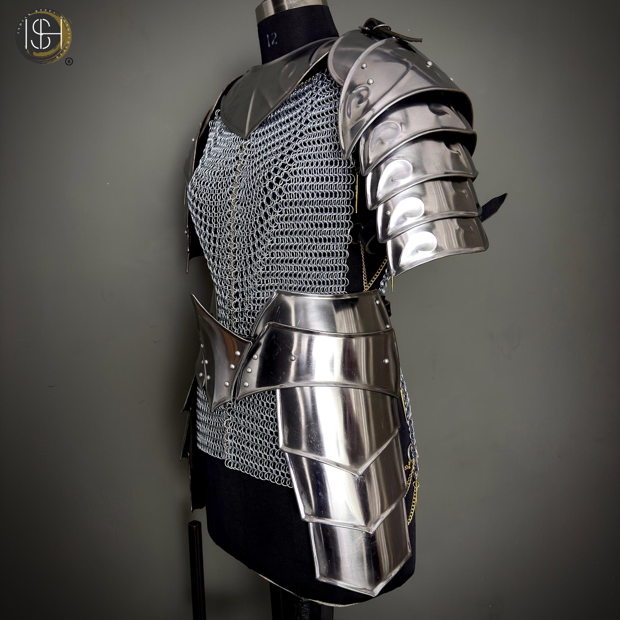 Handmade Steel Chainmail Armor | Knight Hauberk, Pauldrons & Arm Guards ...