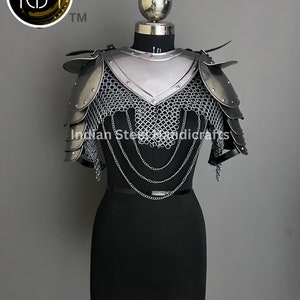 Female Knight Steel Armor: Gorget, Pouldron & Chainmail - LARP Cosplay