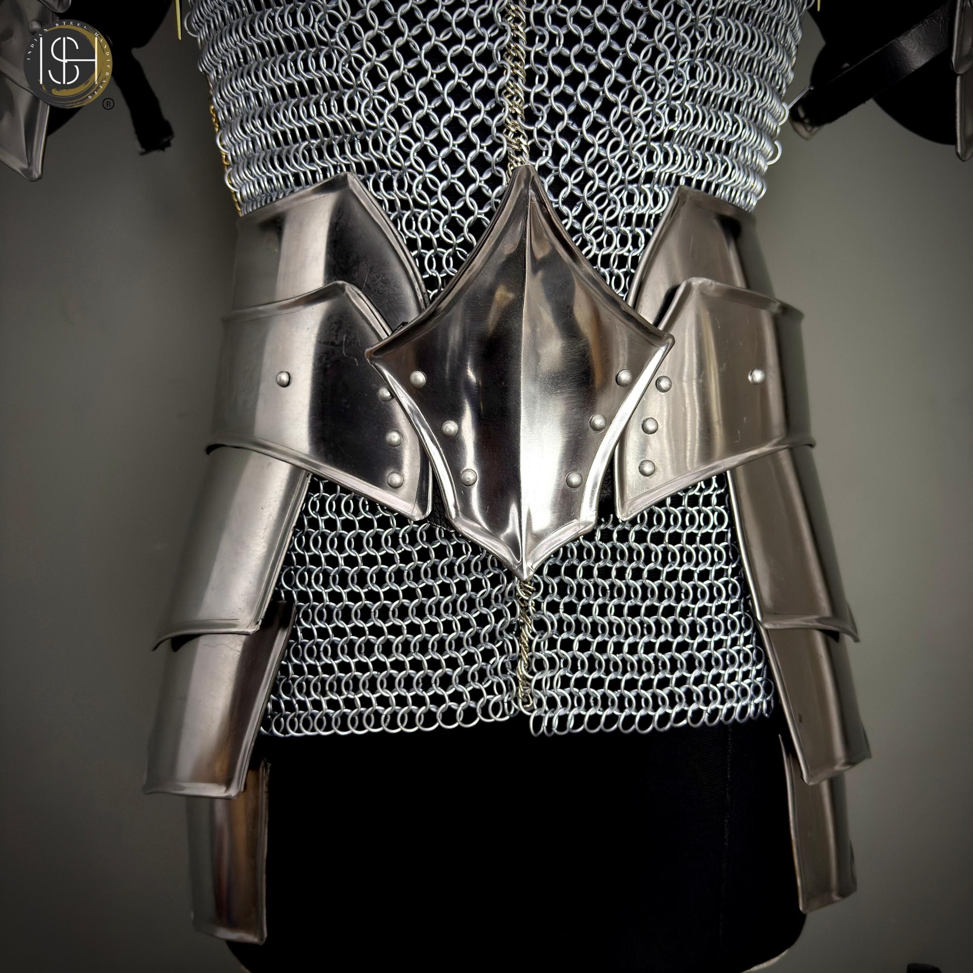 Handmade Steel Chainmail Armor | Knight Hauberk, Pauldrons & Arm Guards ...