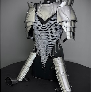 Female Knight Armor: Steel Gorget, Pouldron & Chainmail - SCA LARP Cosplay