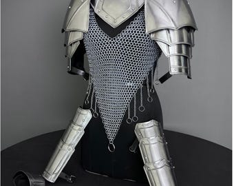 Female Knight Armor: Steel Gorget, Pouldron & Chainmail - SCA LARP Cosplay