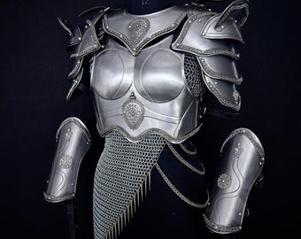 Brave Lady Full Steel Armor Set – Medieval Knight Cosplay, LARP, Reenactment Chainmail Top