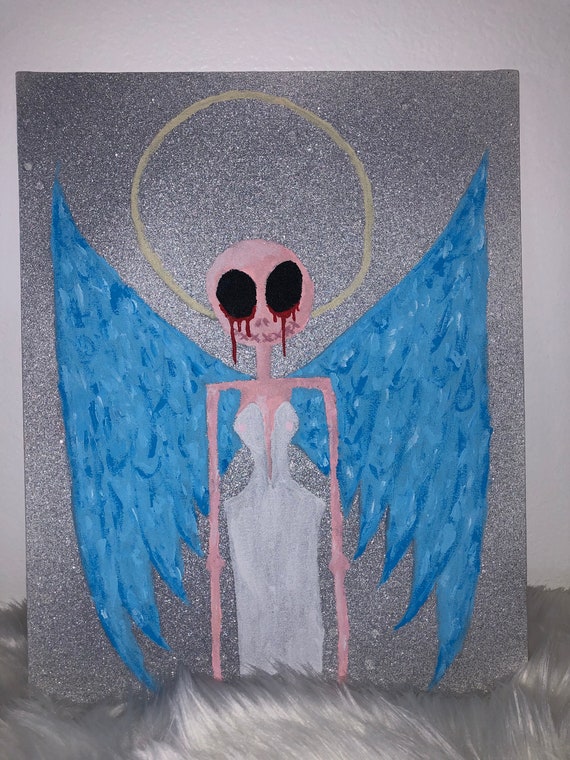 Original Angel Painting, Creepy Painting, Acrylic on Canvas, Flat