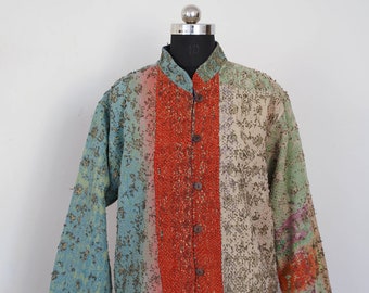 XL Size Handmade vintage Kantha Jacket, Vintage Cotton, Boho Hippie Bohemian Vintage Coat, Unisex Blazer, Winter Warm Jackets Christmas 2021