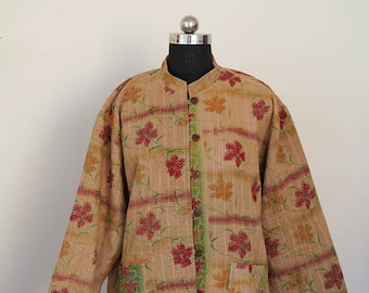 L Size Handmade vintage Kantha Jacket, Vintage Cotton, Boho Hippie Bohemian Vintage Coat, Unisex Blazer, Winter Warm Jackets Christmas 2021