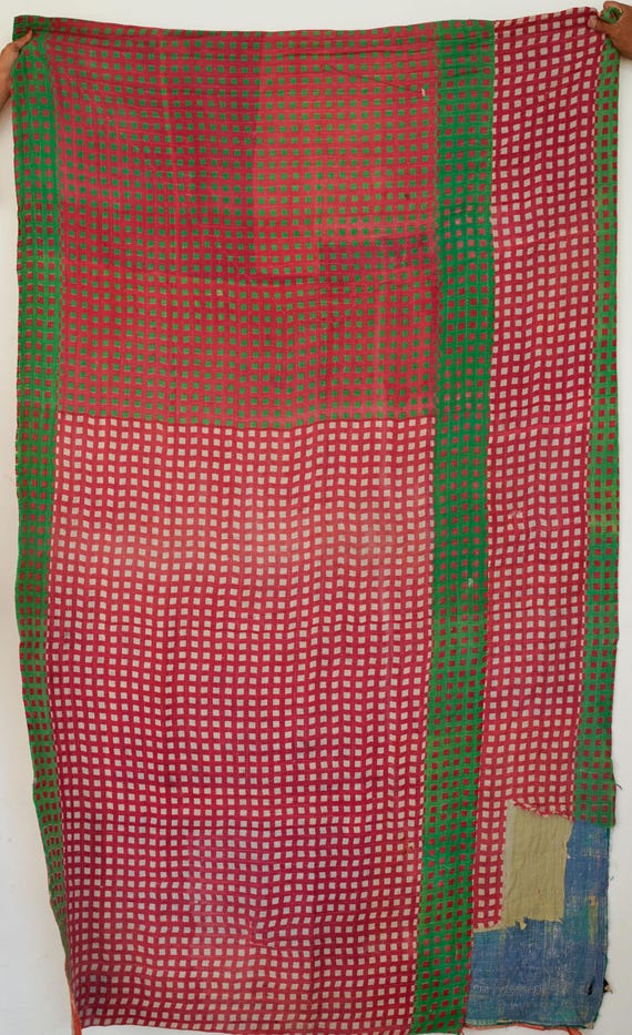 Authentic Vintage Kantha Quilt Handmade Indian Cotton Bedspread Boho Throw Blanket Reversible Quilt