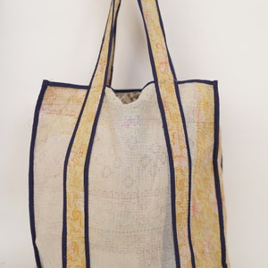 Hand-stitched Kantha Quilt Tote Bag: One-of-a-Kind