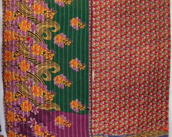 Tradycyjny indyjski koc Kantha, bawełniany pled w stylu vintage, ręcznie robiony, boho, narzuta na łóżko, wystrój domu