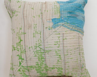 Handmade Kantha Pillow Cover: Vintage Patchwork Cushion (45x45cm)
