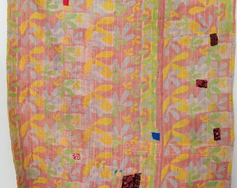 Indyjski koc Kantha w stylu vintage, szyty ręcznie, bawełniany, wystrój boho