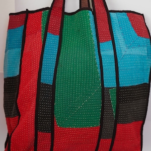Handmade Kantha Quilt Tote Bag: Colorful Shoulder Bag