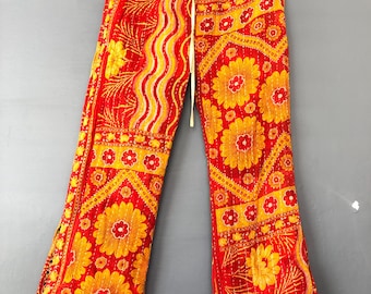 Handmade Kantha Cotton Palazzo Pants: Upcycled 70s Boho Trousers