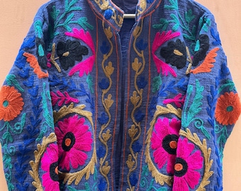 Handmade Indian Cotton Suzani Jacket: Embroidered Ethnic Outerwear