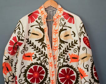 Velvet Suzani Embroidered Jacket | Boho Kantha Quilt