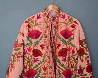 Velvet Suzani Embroidered Jacket | Boho Kantha Quilt