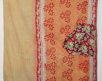 Most Beautiful Floral Vintage Kantha Throw Handmade Vintage Quilt, Cotton Fabric Blanket, Bedcover