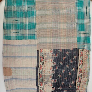 Handgemaakte vintage kantha-quilt: deken van gerecycled katoen