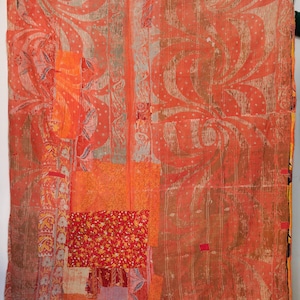 Vintage kantha-quilt: handgemaakt plaid van gerecycled katoen, wandkleed