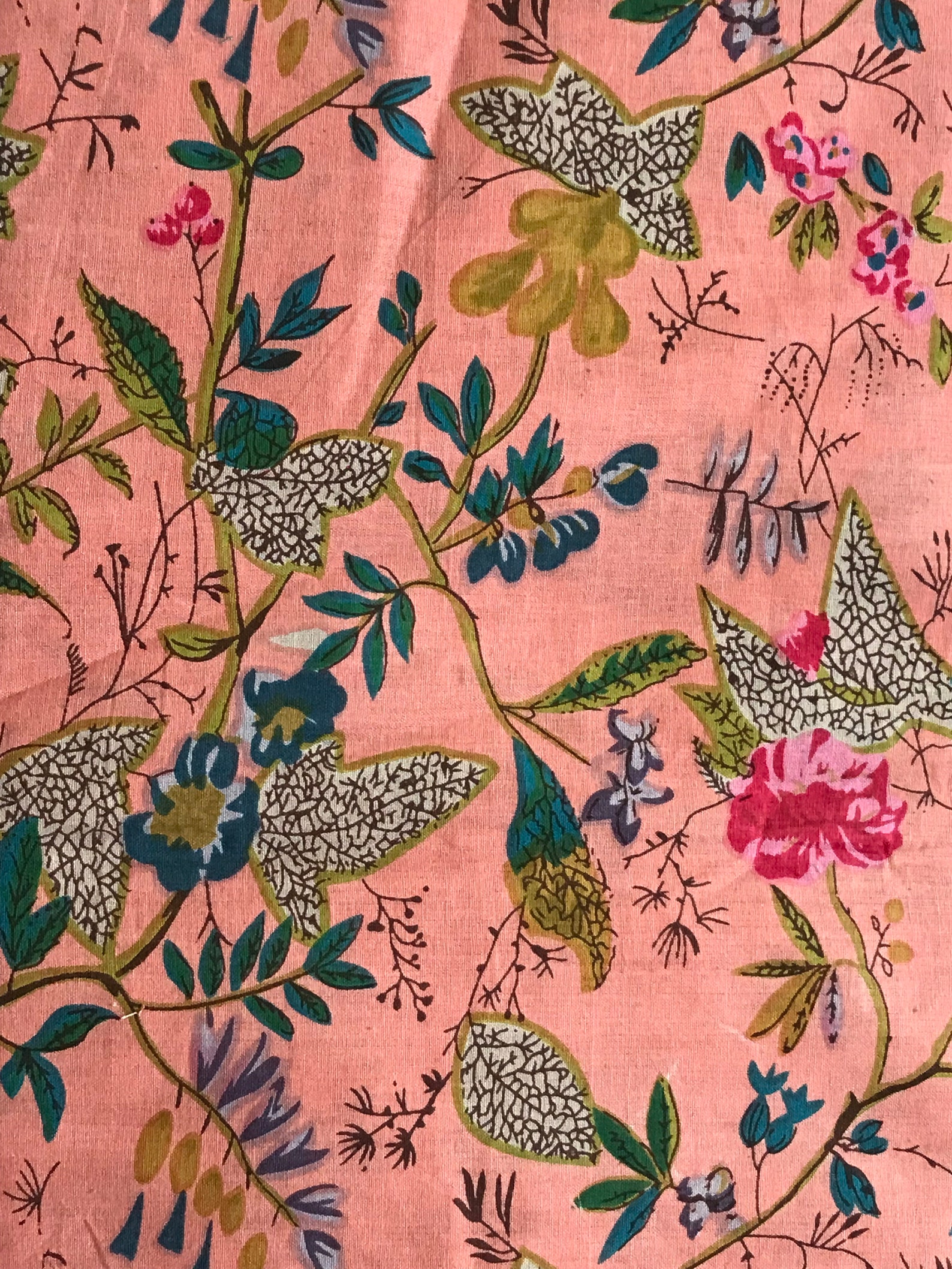 Indian Pink Floral Print Fabric by the Yard Pure Voile Cotton Etsy