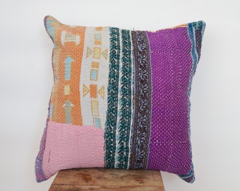 Handmade Vintage Kantha Pillow Cover: 50x50cm Patchwork Cushion