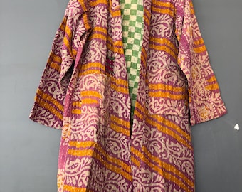 Handmade Vintage Kantha Kimono: Recycled Indian Cotton Coat