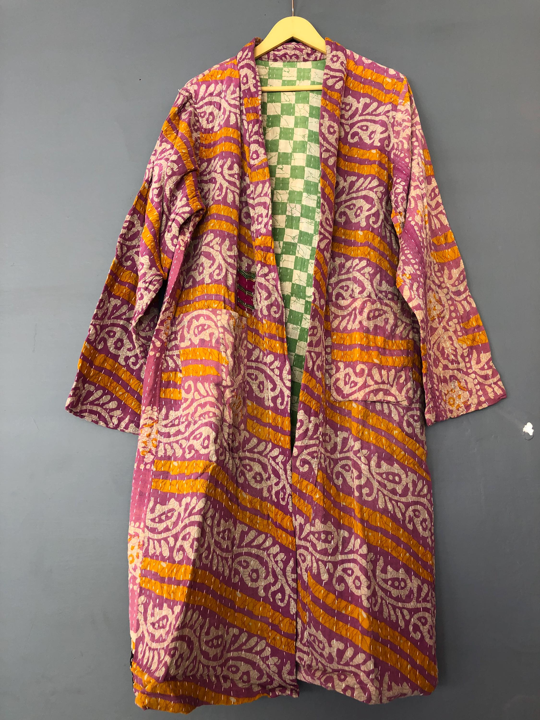 Handmade Vintage Kantha Kimono: Recycled Indian Cotton Coat