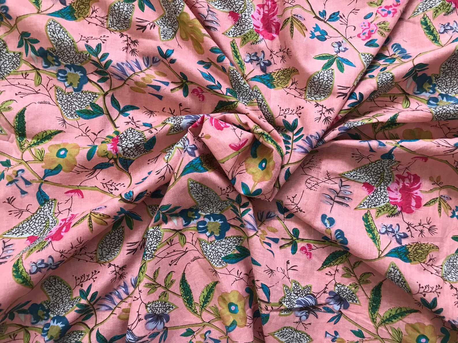 Indian Pink Floral Print Fabric by the Yard Pure Voile Cotton Etsy