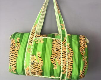 Handmade Cotton Quilted Weekender Bag: Block Printed Travel Duffle