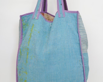 Bolsa de mano con colcha Kantha hecha a mano: algodón orgánico vintage