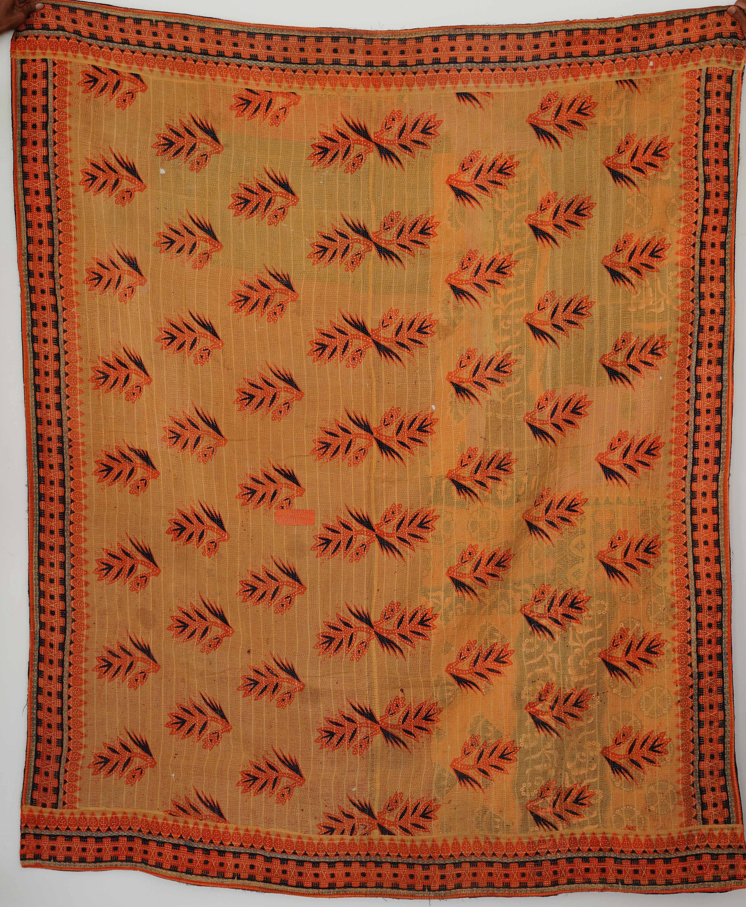 Courtepointe Patchwork Fait Main Indien, Coton Vintage, Kantha Goudri en Soie, Couvre-Lit Décoratif à la Main, Couverture Taille (Simple 60 Pouces x 90 Pouces