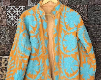 Hand Embroidered Cotton Suzani Jacket: Colorful Ethnic Outerwear