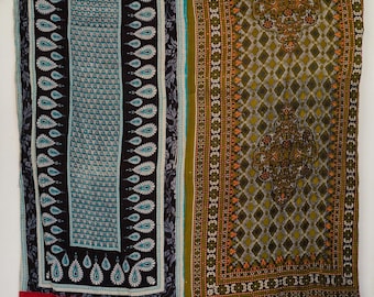Ręcznie robiony koc Kantha w stylu vintage, indyjski bawełniany koc w stylu boho, wyjątkowa narzuta na łóżko, dekoracja tekstylna