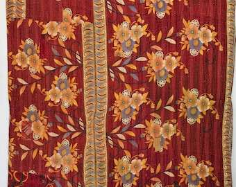 Tradycyjny indyjski koc Kantha, bawełniana kołdra w stylu vintage, ręcznie robiony narzuta na łóżko w stylu boho, wyjątkowy rustykalny wystrój domu