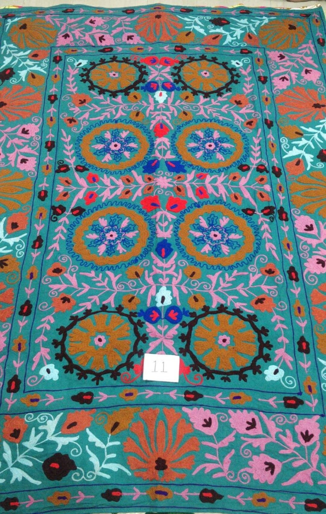 Cotton Suzani Throw Blanket Hand Embroidery Bed Sheet Bedspread Suzani Embroidery, Suzani Wall