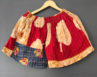 Handmade Kantha Shorts: Vintage Cotton Patchwork, Boho Festival Wear