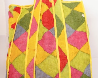 Bolso tote de colcha Kantha: bolso de hombro vintage cosido a mano