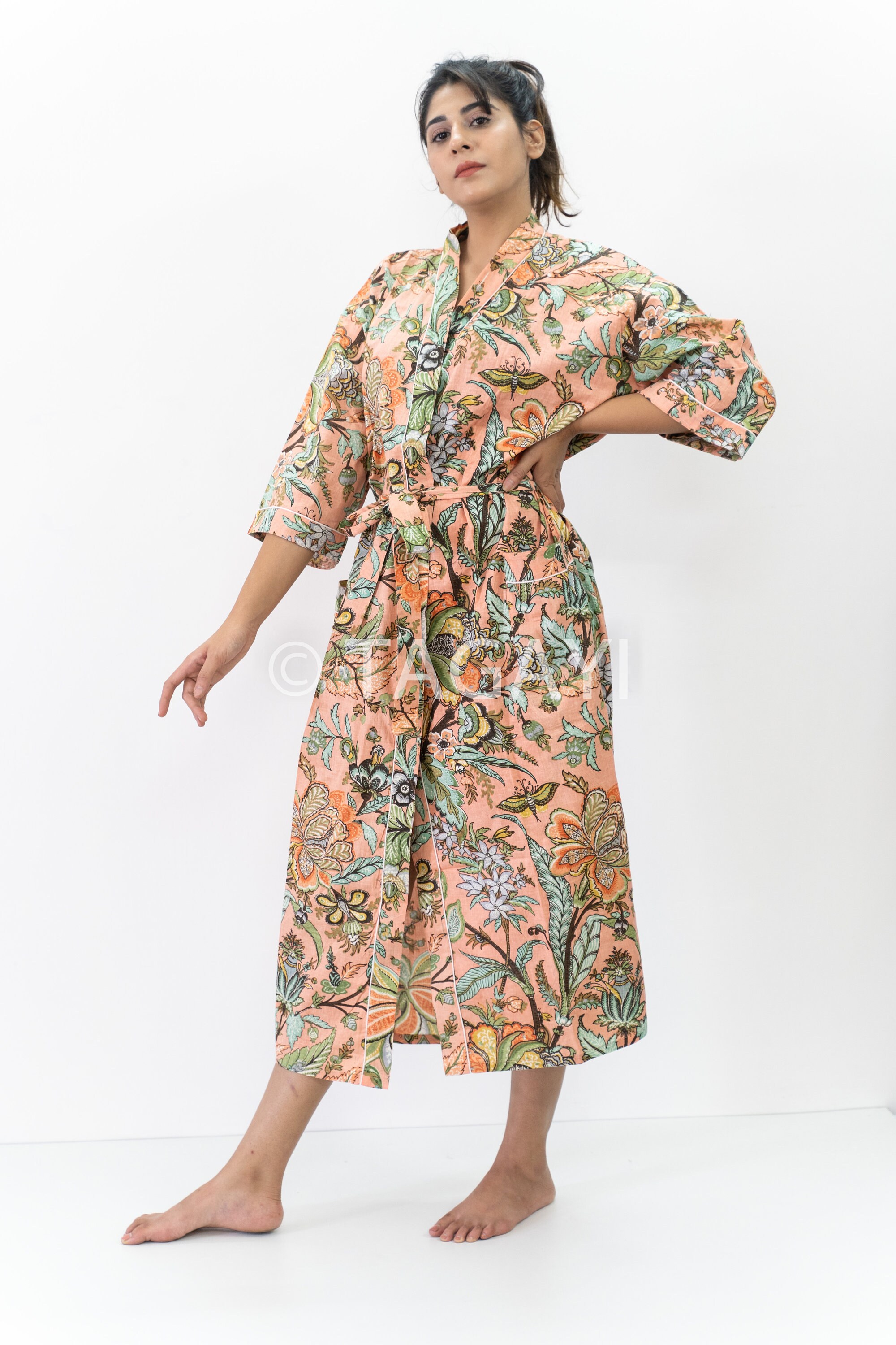 Printed Long Cotton Kimono Indian Handmade Vintage Cover up Etsy