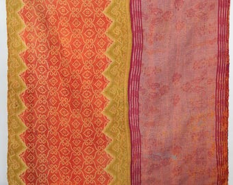Ręcznie robiona, zabytkowa kołdra Kantha | Indyjski pled bawełniany | Koc w stylu boho