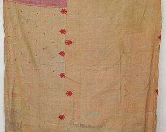 Kołdra Kantha z bawełny w stylu vintage, ręcznie robiony indyjski koc, narzuta boho, rustykalny wystrój domu, dekoracyjny materiał tekstylny