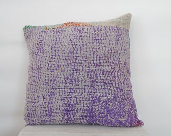 Handmade Kantha Pillow Cover: Vintage Patchwork Organic Cotton Cushion (45x45cm)