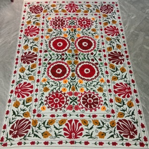 Cotton Suzani Throw Blanket Hand Embroidery Bed Sheet Bedspread Suzani ...